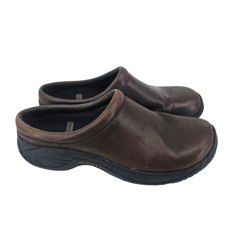 Merrell Encore Gust smooth brown leather clog slip-on shoe mens 9.5 Gorp Minimal